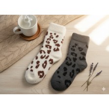 Trendy Chic 2 Çift Leopar Desenli Peluş Çorap