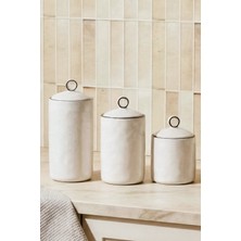 Perotti Nestore 3'lü Bone Porselen Hava Almaz Vakum Kapaklı Baharatlık Seti