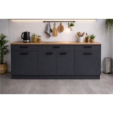 T Designo Tans Mutfak 3 Çekmeceli 4 Kapaklı Alt Modül 200 cm - Çok Amaçlı Dolap -Tezgah Dahil