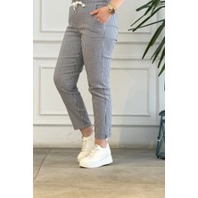 Duble Paça Beli Lastikli Çizgili Pantolon