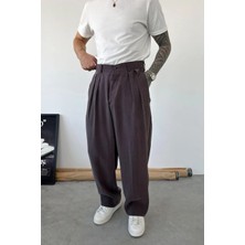 HAFKA Kahverengi Pileli Modal Kumaş Baggy Pantolon