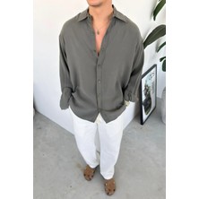 HAFKA Haki Basic Oversize Modal Gömlek