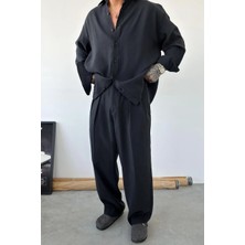 HAFKA Siyah Pileli Modal Kumaş Baggy Pantolon