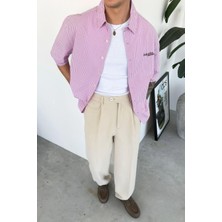 HAFKA Pembe Daily Nakış Kareli Old School Oversize Gömlek