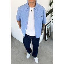 HAFKA Bebe Mavi Daily Nakış Kareli Old School Oversize Gömlek
