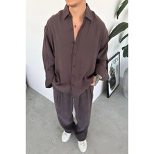 HAFKA Kahverengi Basic Oversize Modal Gömlek