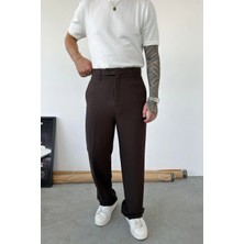 HAFKA Kahverengi Dokulu Basic Kumaş Pantolon