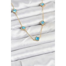 Marsilyan 316L Çelik Zincir Gold Renk Buz Mavisi Baby Boy Yonca Kadın Kolye