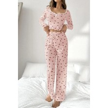 Kadir Wear Pembe Kiraz Desenli Pijama Takımı 87042