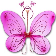 Marsilyan Fuşya Renk Kelebek Kanadı Tacı ve Sopası