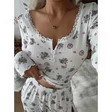 Kadir Wear Ayı Baskılı Sonbahar Kış Uzun Kollu Uzun Pijama Takımı