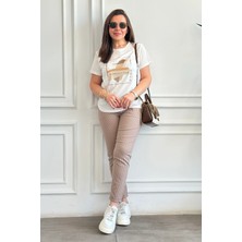 Duble Paça Beli Lastikli Çizgili Pantolon