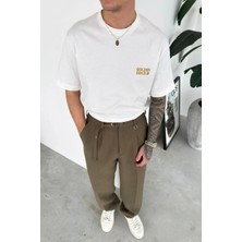 HAFKA Beyaz Golden Nakış Oversize Tişört