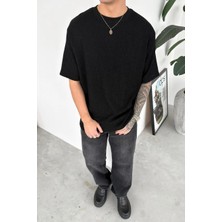 HAFKA Siyah Fitilli Basic Relaxed Tişört