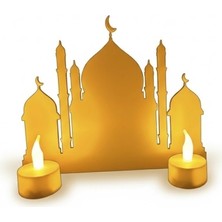 Marsilyan 3D Iki Mumlu Cami Dekor 2 Pilli LED Mum Hediyeli Masa Üstü Süs