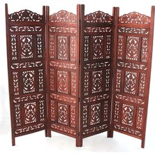 MiraLive Ahşap Maun Rengi El Oyması Paravan