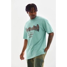 Tarz Yeri Erkek Baskılı T-Shirt Kısa Kol Bisiklet Yaka Regular Fit Tişört - Mint Yeşili