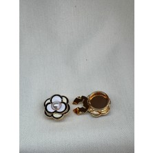 Ortası Incili Çiçek Cufflink (Düğme Broşu)