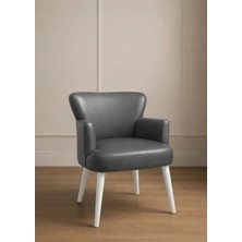 Waterybrook Tekli Berjer Koltuk - Suni Deri - Beyaz Ahşap Ayaklı - Modern Retro Tasarım - Ofis ve Salon Koltuğu