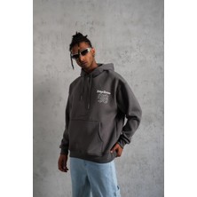 Tarz Yeri Erkek Oversize Kapüşonlu Kanguru Cepli Baskılı 3 Iplik Pamuklu Sweatshirt Hoodie -  Gri