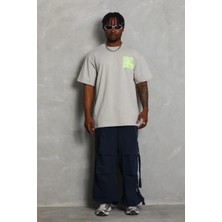 Tarz Yeri Erkek Baskılı T-Shirt Kısa Kol Bisiklet Yaka Regular Fit Tişört - Gri