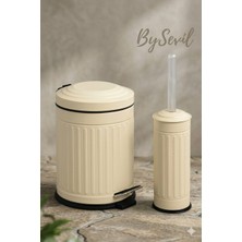 BYSEVİL Bysevil Krem Vintage 2 Li Banyo Seti | Çizgili Model 5 Litre ve Wc Fırçası Seti
