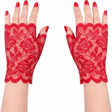 MiraLive Kırmızı Dantel Parmaksız Kısa Eldiven