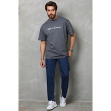 Tarz Yeri Erkek Baskılı T-Shirt Kısa Kol Bisiklet Yaka Regular Fit Tişört - Füme