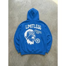 Tarz Yeri Erkek Baskılı Kapüşonlu Hoodie 3 Iplik Içi Pamuklu Kanguru Cepli - Saks Mavisi