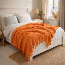 Ces Home Turuncu Kendinden Desenli %100 Pamuk Çift Kişilik Pike/yatak Örtüsü 210*230 cm