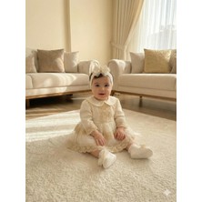 Kız Bebek Dantelli Elbise, Lüks Elbise Seti, Yenidoğan, Bayramlık,mevlütlük Takım