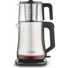 Homend Royaltea Elegant 1767H 1800W Çelik Çay Makinesi; 1.7 Lt Su Isıtıcı, 1 Lt Cam Demlik, Susuz Çalışma Emniyeti, Otomatik Kapanma ve Paslanmaz Çelik
