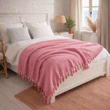 Ces Home Pembe Kendinden Desenli %100 Pamuk Çift Kişilik Pike/yatak Örtüsü 210*230 cm