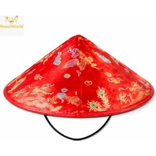 NW Nessi World Kırmızı Saten Çin Desenli Dragon Işlemeli Şapka – Lastikli