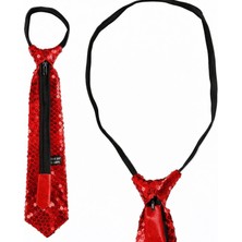 MiraLive Kırmızı Pul Payetli Işıltılı Parti Kravatı 33 cm