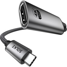 Solke Type-C To HDMI Çevirici Adaptör 0.2 M 4K UHD 60Hz 18GBPS Örgülü Alüminyum