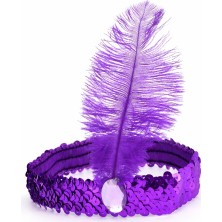 Ynt İthalat Mor Tüylü Retro Charleston Saç Bandı - 70-80-90 Lar Parti Tacı