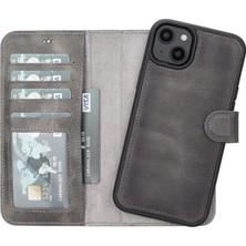 MiraLive Apple iPhone 14 Plus Uyumlu Deri Cüzdanlı Kılıf Mwwn VS4EF Gri