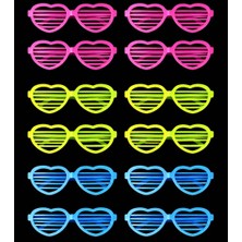 MiraLive Retro Neon Fosforlu Kalp Panjur Gözlük - 12 Adet