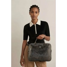 Qub Şeker Unisex Antrasit 15 & 15.6 Inç Krokodil Laptop Evrak Çantası