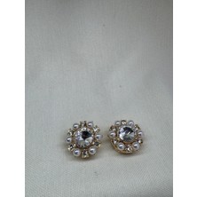 Ortası Iri Taşlı Incili Cufflink (Düğme Broşu)