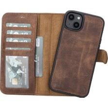 MiraLive Apple iPhone 14 Plus Uyumlu Deri Cüzdanlı Kılıf Mwwn G2 Kahve