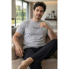 Urban Silver Black Baskılı Kısa Kollu Cotton Erkek pijama takımı