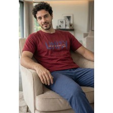 Dusty Navy Unity Baskılı Kısa Kollu Cotton Erkek pijama takımı