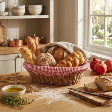 MiraLive Oval Renkli Bezli Ip Hasır Ekmek Sepeti