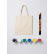 Bez Çanta Boyama Seti – Tote Bag + 6 Renk Boya + 6&8 No Fırça