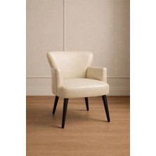 Waterybrook Tekli Berjer Koltuk - Suni Deri - Siyah Ahşap Ayaklı - Modern Retro Tasarım - Ofis ve Salon Koltuğu