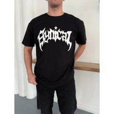 Antakya Yöresi Erkek Bisiklet Yaka Ön Baskılı  Kısa Kollu Tişört Streetwear Günlük Basic Pamuklu T-Shirt - Siyah