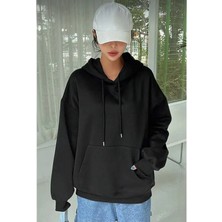 MiraLive Miray- Erkek Uzun Kol Kapşonlu Basic Sweatshirt Hoodie - Siyah