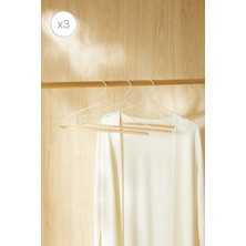 Ocean Home Textile 3'lü Ahşap Destekli Ekru Renk Metal Giysi Askısı 19.5 x 42 x 0.34 cm
